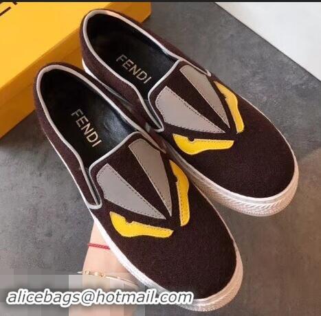 Cheapest Fendi Bag Bugs Eyes Slip-on Sneakers F94301 Coffee 2019