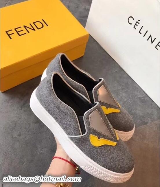 New Fashion Fendi Bag Bugs Eyes Slip-on Sneakers F94301 Gray 2019