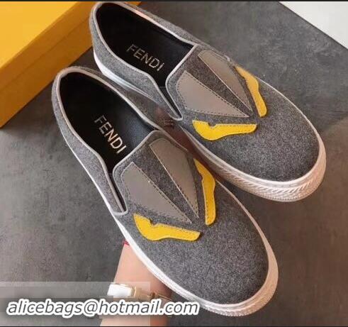 New Fashion Fendi Bag Bugs Eyes Slip-on Sneakers F94301 Gray 2019