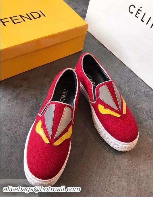 New Stylish Fendi Bag Bugs Eyes Slip-on Sneakers F94302 Red 2019