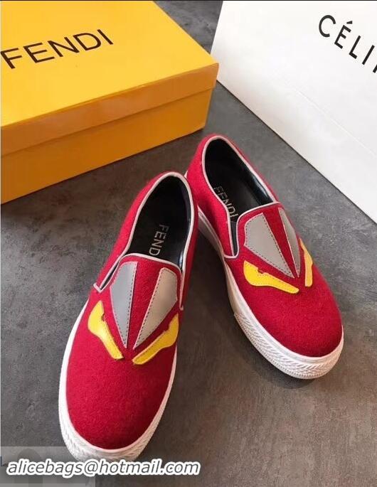 New Stylish Fendi Bag Bugs Eyes Slip-on Sneakers F94302 Red 2019