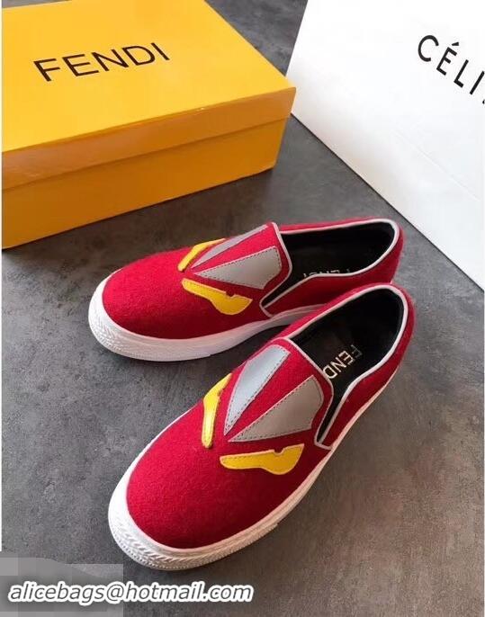 New Stylish Fendi Bag Bugs Eyes Slip-on Sneakers F94302 Red 2019