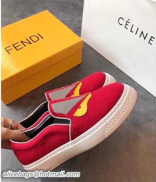 New Stylish Fendi Bag Bugs Eyes Slip-on Sneakers F94302 Red 2019