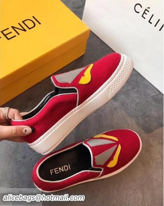 New Stylish Fendi Bag Bugs Eyes Slip-on Sneakers F94302 Red 2019