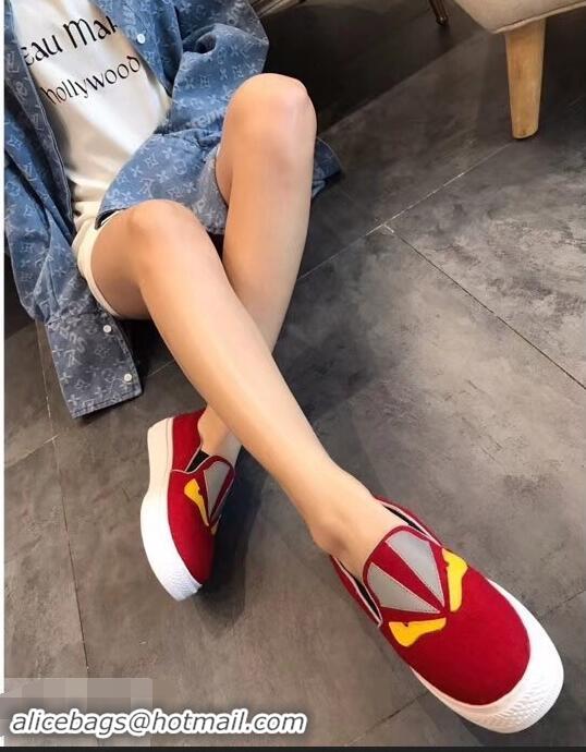 New Stylish Fendi Bag Bugs Eyes Slip-on Sneakers F94302 Red 2019