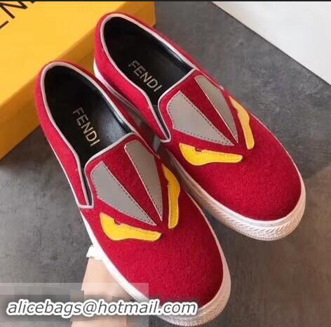 New Stylish Fendi Bag Bugs Eyes Slip-on Sneakers F94302 Red 2019