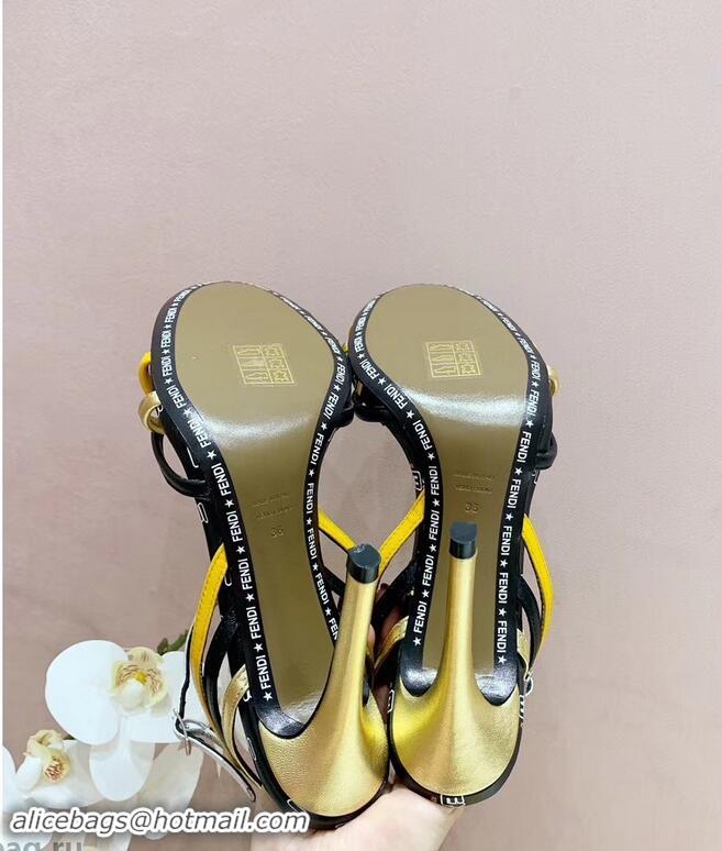 Buy Luxury Fendi FendiMania Logo Strappy Stiletto Sandals F94001 Black 2019