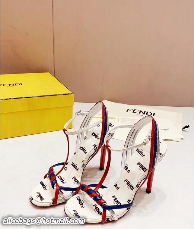 Low Price Fendi FendiMania Logo Strappy Stiletto Sandals F94001 White 2019