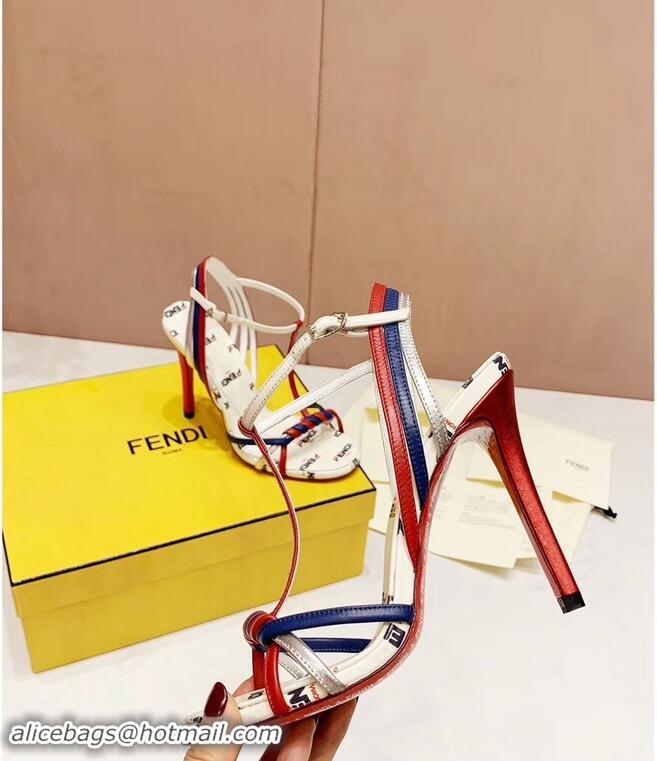 Low Price Fendi FendiMania Logo Strappy Stiletto Sandals F94001 White 2019