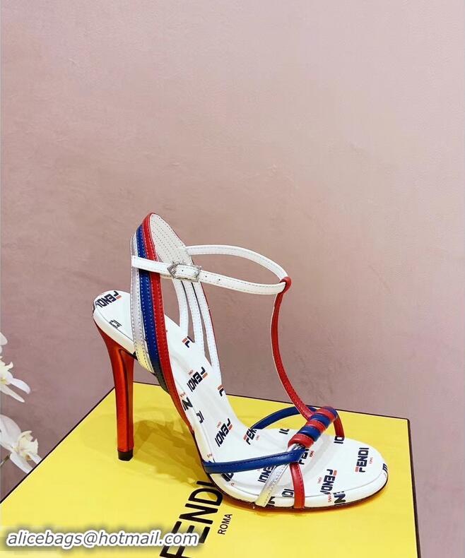 Low Price Fendi FendiMania Logo Strappy Stiletto Sandals F94001 White 2019