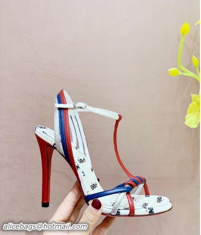 Low Price Fendi FendiMania Logo Strappy Stiletto Sandals F94001 White 2019