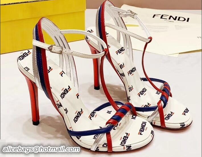 Low Price Fendi FendiMania Logo Strappy Stiletto Sandals F94001 White 2019