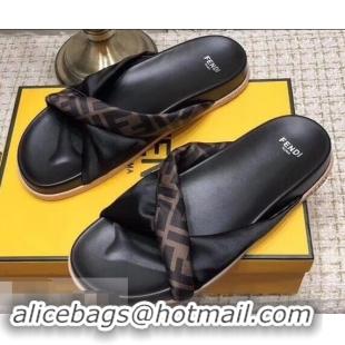 Top Quality Imitation Fendi FF Logo Twist Slides F95301 Black 2019