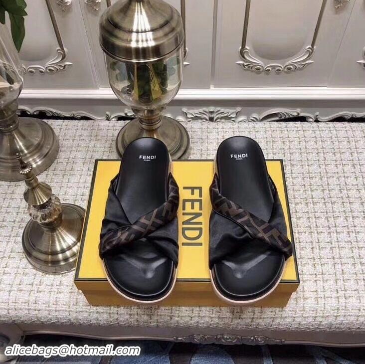 Top Quality Imitation Fendi FF Logo Twist Slides F95301 Black 2019