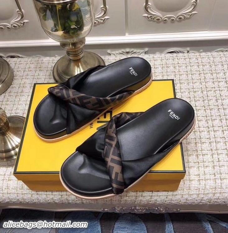 Top Quality Imitation Fendi FF Logo Twist Slides F95301 Black 2019