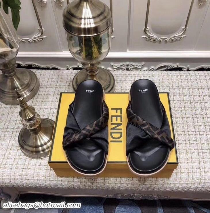 Top Quality Imitation Fendi FF Logo Twist Slides F95301 Black 2019