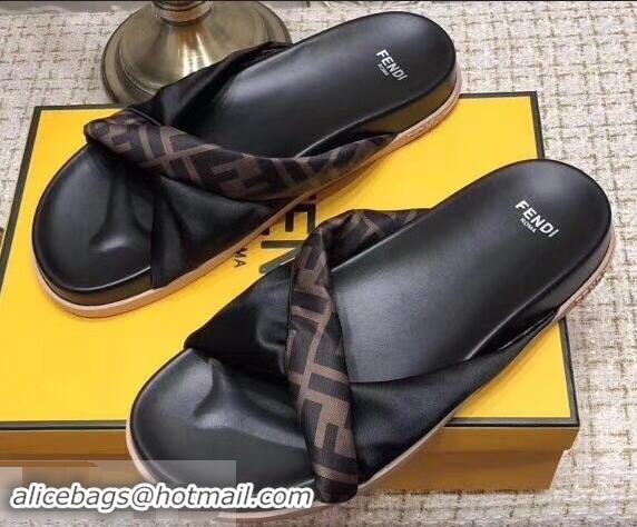 Top Quality Imitation Fendi FF Logo Twist Slides F95301 Black 2019