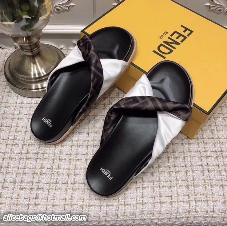 Best Quality Knockoffs Fendi FF Logo Twist Slides F95301 White 2019