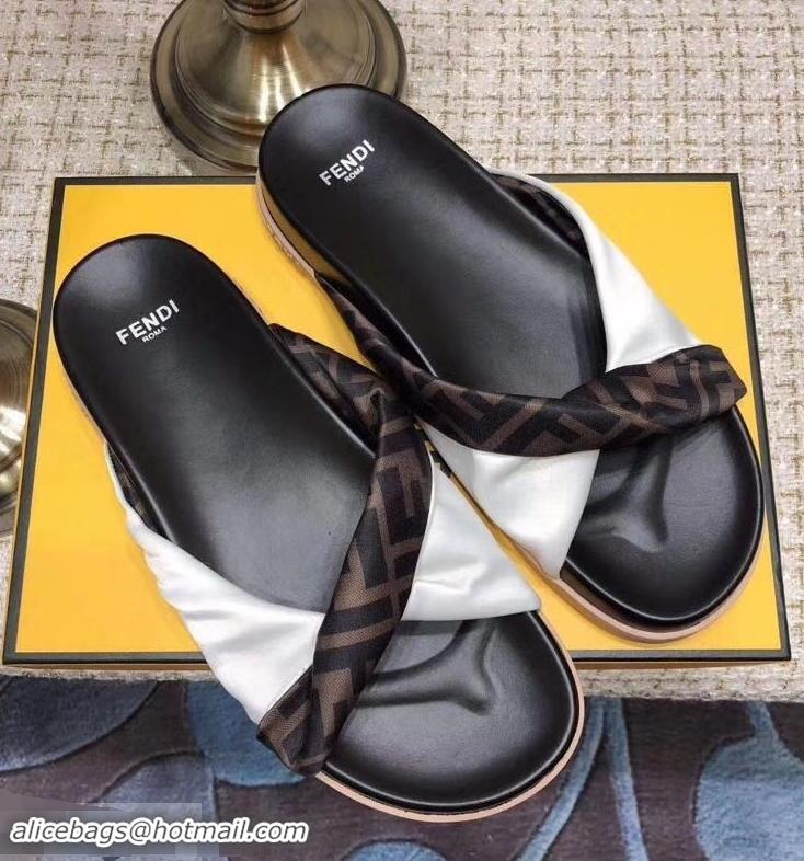 Best Quality Knockoffs Fendi FF Logo Twist Slides F95301 White 2019