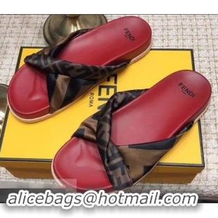 AAAAA Knockoffs Fendi FF Logo Twist Slides F95301 Red 2019