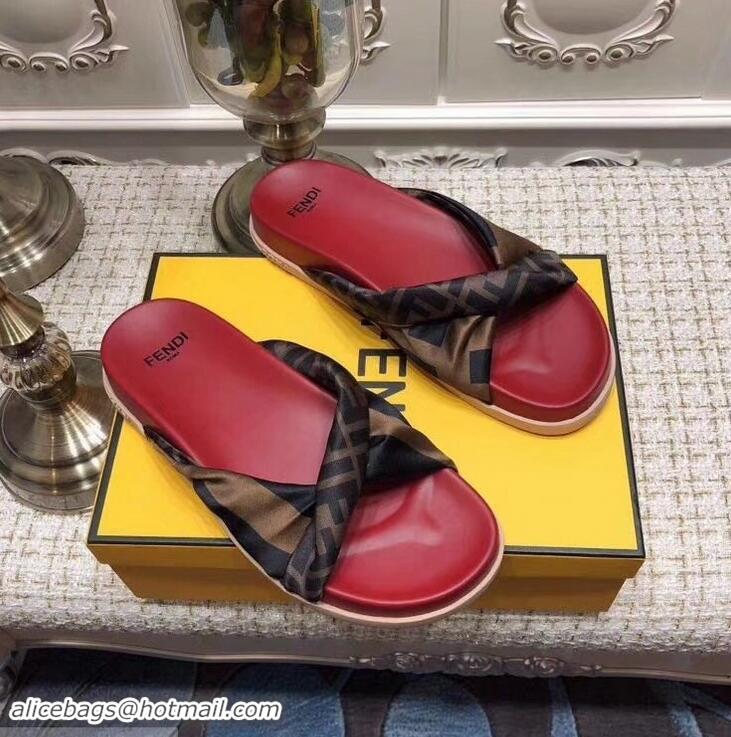 AAAAA Knockoffs Fendi FF Logo Twist Slides F95301 Red 2019