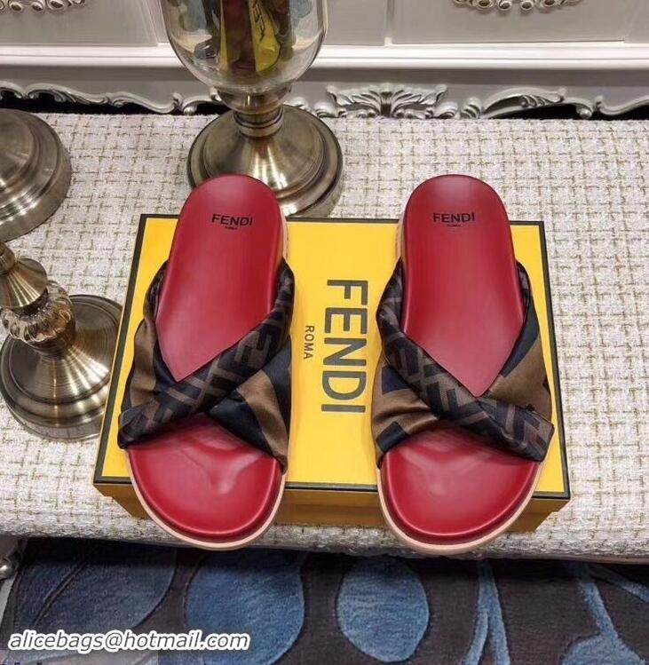 AAAAA Knockoffs Fendi FF Logo Twist Slides F95301 Red 2019