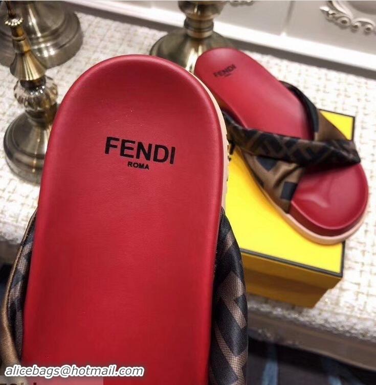 AAAAA Knockoffs Fendi FF Logo Twist Slides F95301 Red 2019