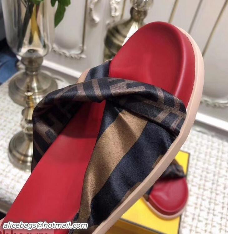 AAAAA Knockoffs Fendi FF Logo Twist Slides F95301 Red 2019