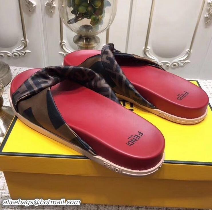 AAAAA Knockoffs Fendi FF Logo Twist Slides F95301 Red 2019