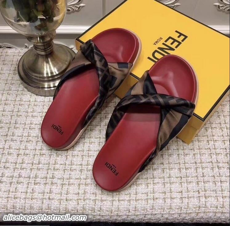 AAAAA Knockoffs Fendi FF Logo Twist Slides F95301 Red 2019