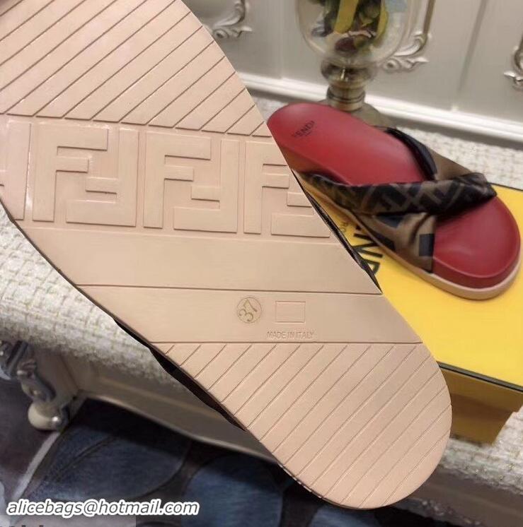 AAAAA Knockoffs Fendi FF Logo Twist Slides F95301 Red 2019