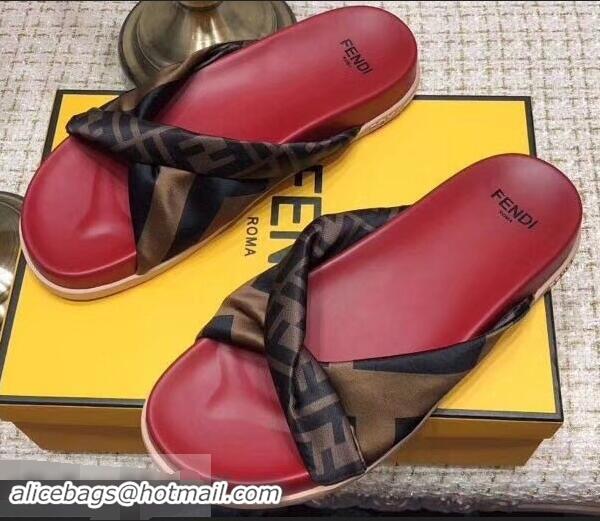 AAAAA Knockoffs Fendi FF Logo Twist Slides F95301 Red 2019