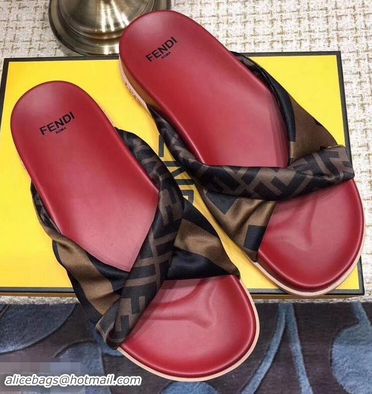 AAAAA Knockoffs Fendi FF Logo Twist Slides F95301 Red 2019