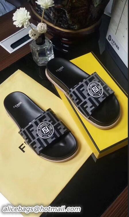 Luxury Hot Cheap Fendi FF Logo Stamp Slides F95304 Black 2019