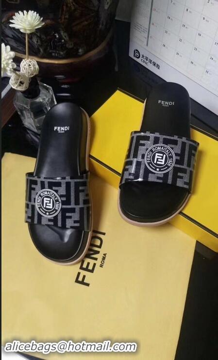 Luxury Hot Cheap Fendi FF Logo Stamp Slides F95304 Black 2019