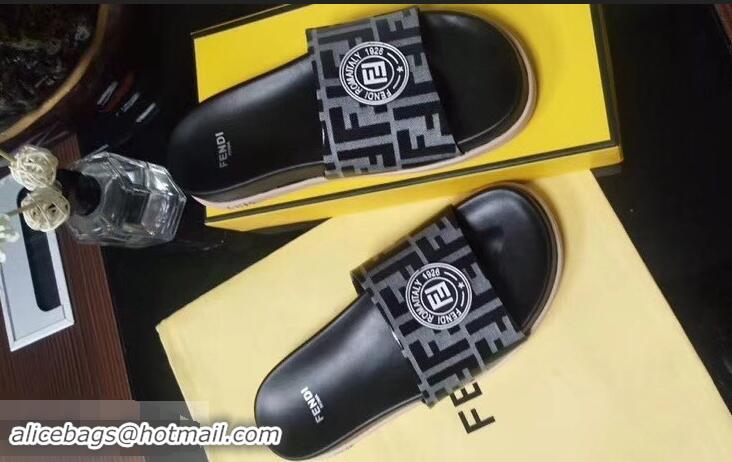 Luxury Hot Cheap Fendi FF Logo Stamp Slides F95304 Black 2019