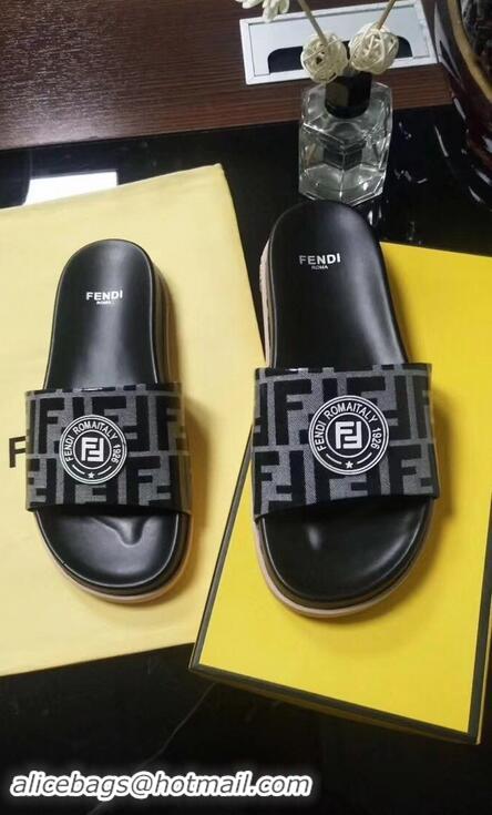 Luxury Hot Cheap Fendi FF Logo Stamp Slides F95304 Black 2019