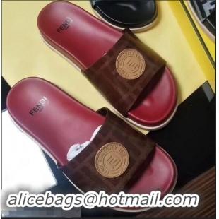 Spot Imitation Fendi FF Logo Stamp Slides F95304 Red 2019