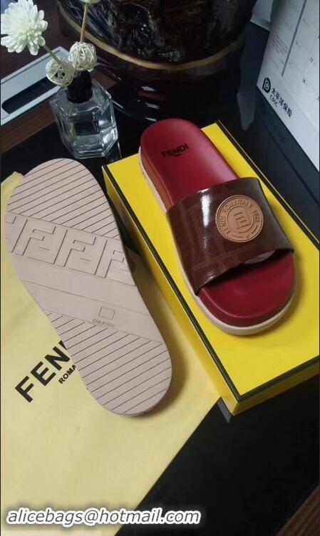 Spot Imitation Fendi FF Logo Stamp Slides F95304 Red 2019