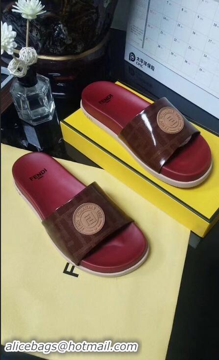 Spot Imitation Fendi FF Logo Stamp Slides F95304 Red 2019