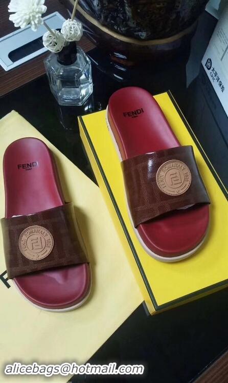 Spot Imitation Fendi FF Logo Stamp Slides F95304 Red 2019