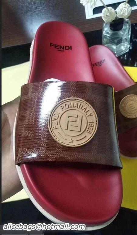 Spot Imitation Fendi FF Logo Stamp Slides F95304 Red 2019