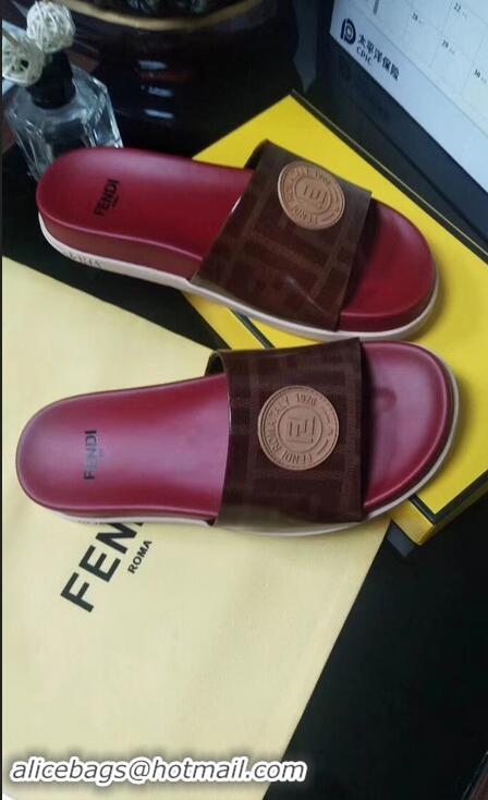 Spot Imitation Fendi FF Logo Stamp Slides F95304 Red 2019