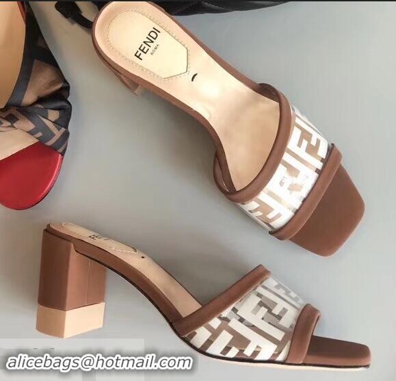 Shop Bulk Fendi All-Over FF Logo in PU Slides F95309 Brown 2019