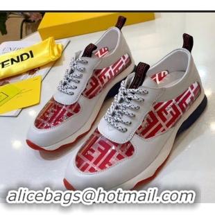 Latest Imitation Fendi All-Over FF Logo in PU Sneakers F95744 White/Red 2019