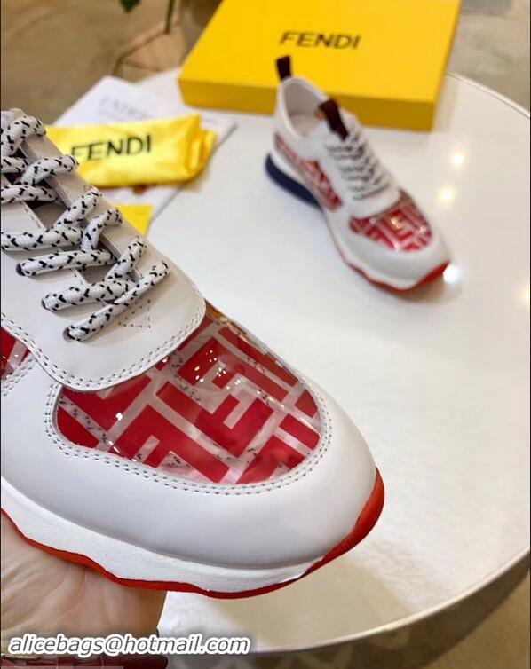 Latest Imitation Fendi All-Over FF Logo in PU Sneakers F95744 White/Red 2019