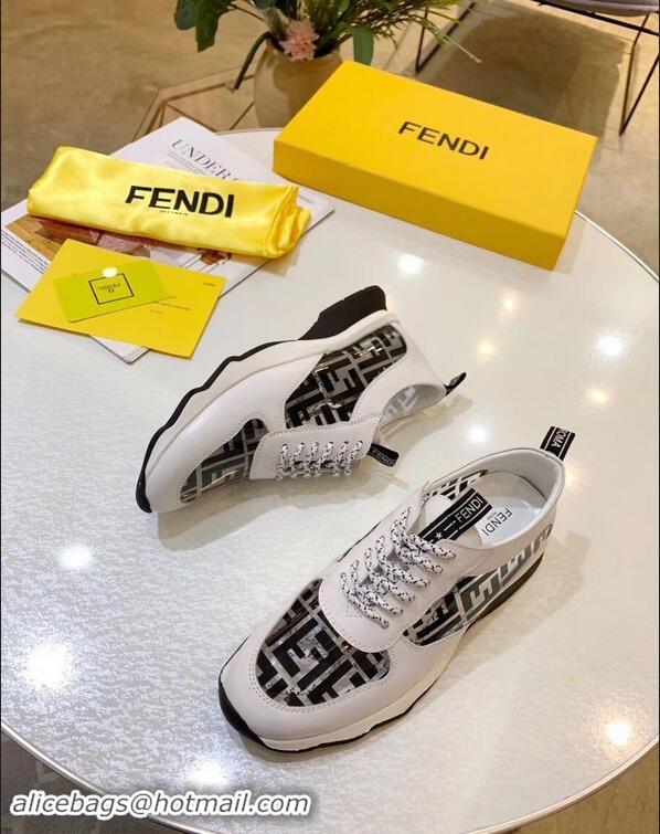 Newly Launched Fendi All-Over FF Logo in PU Sneakers F95744 White/Black 2019