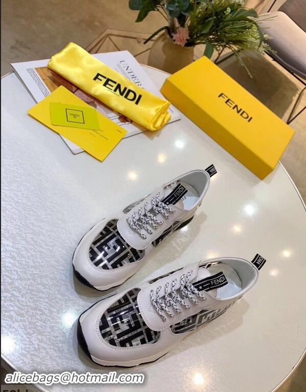 Newly Launched Fendi All-Over FF Logo in PU Sneakers F95744 White/Black 2019