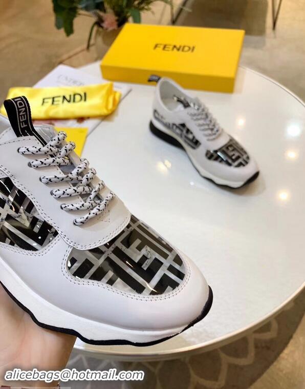 Newly Launched Fendi All-Over FF Logo in PU Sneakers F95744 White/Black 2019