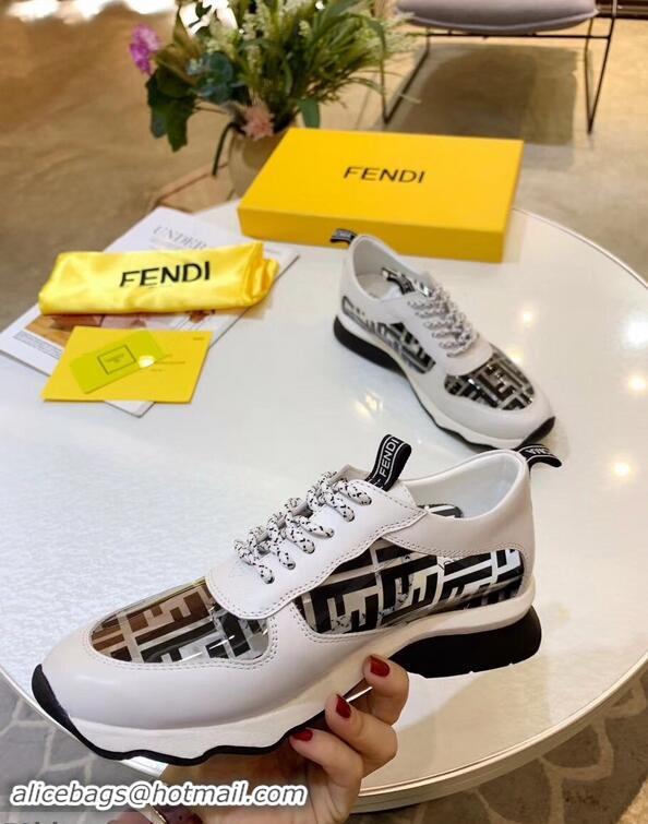 Newly Launched Fendi All-Over FF Logo in PU Sneakers F95744 White/Black 2019